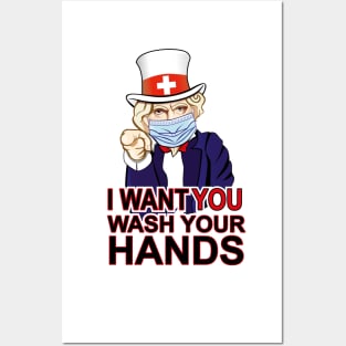 Uncle Sam of UNITED STATES AMERICA. Want you to wash your hands poster design. Coronavirus (COVID-19) protection. Posters and Art